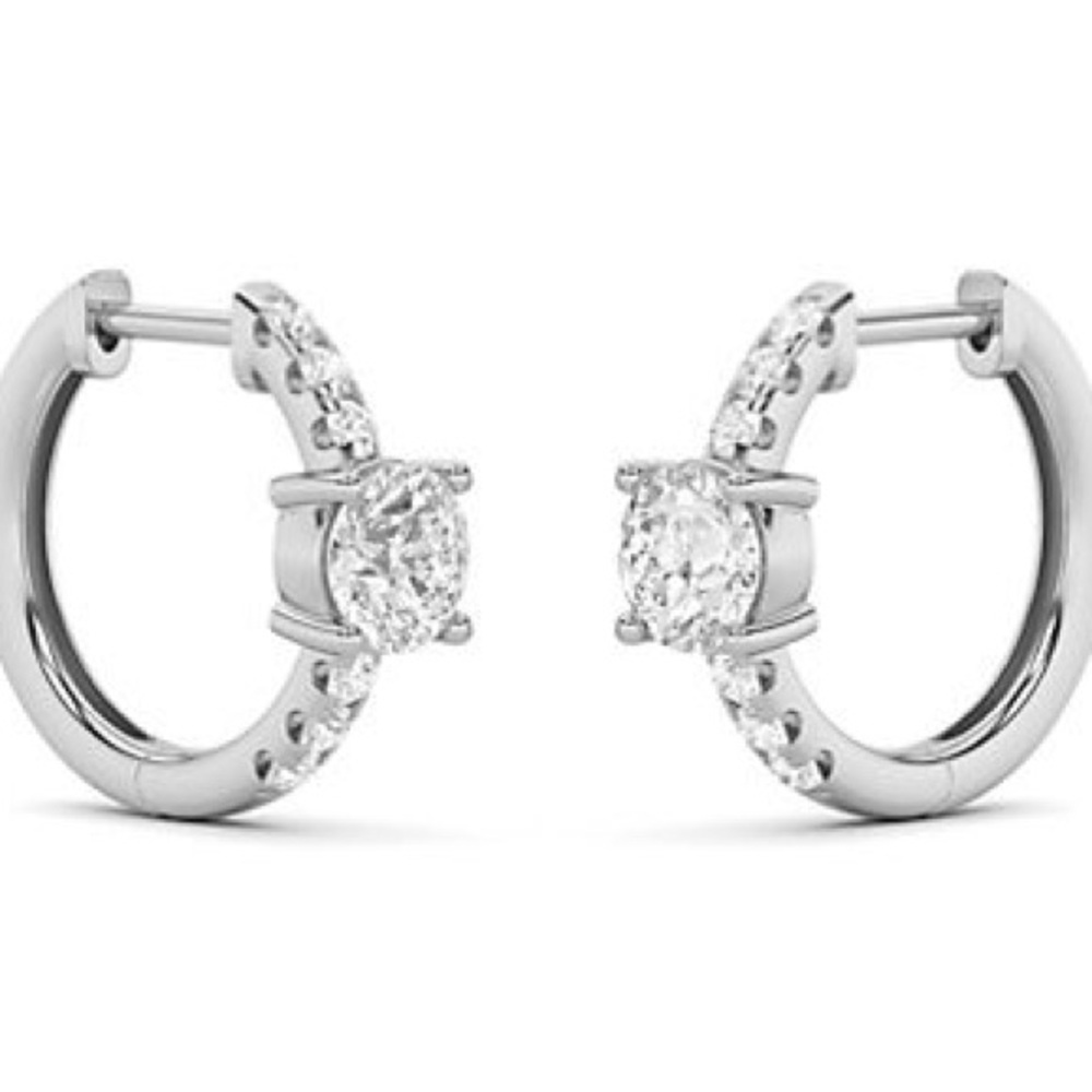 Zales 1.50 cttw Diamond Huggie Hoop Earrings, 925 Sterling Silver NEW - Picture 3 of 8
